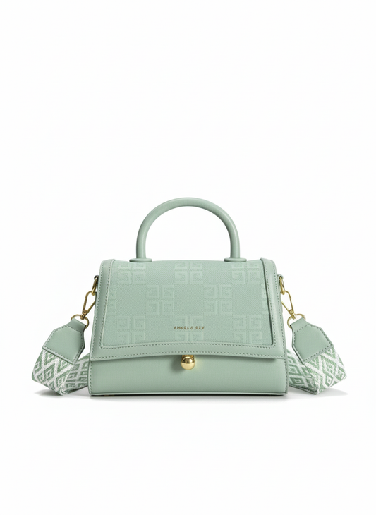 Chic Mint Green Embossed Pattern Satchel with Woven Strap