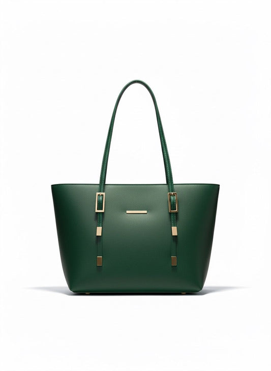 The Structured Deep Green Faux Leather Tote