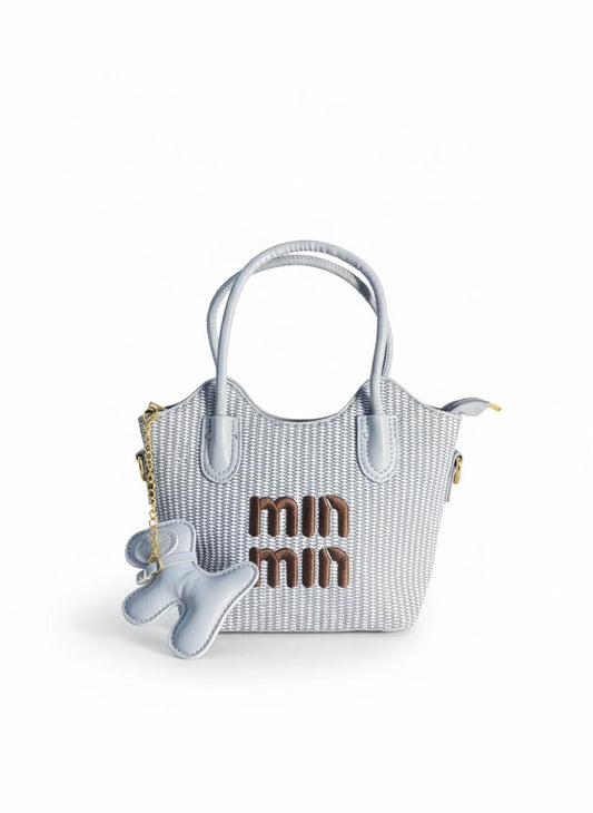 Light Blue Woven Mini Tote with Logo and Charm