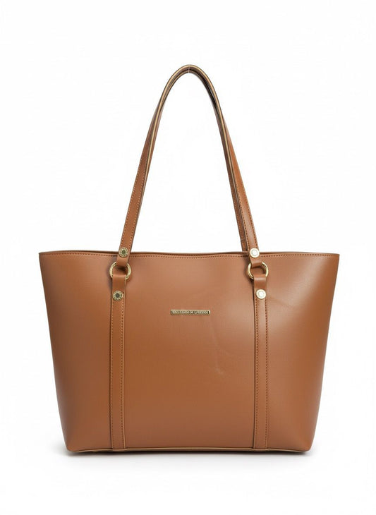 Elegant Tan Faux Leather Tote Bag