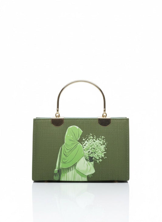 Charming Blue Denim-Effect Tote with Artistic Print