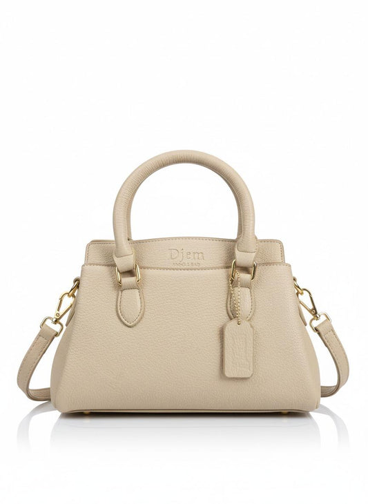 Elegant Beige Textured Faux Leather Satchel