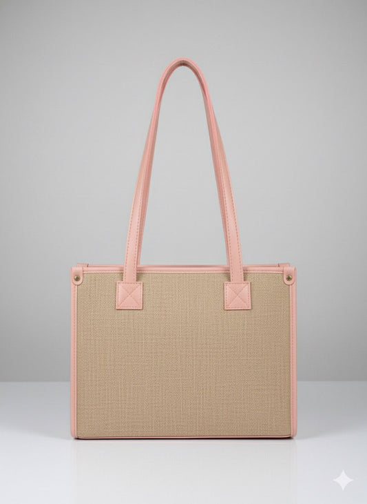 💖 Canvas & Pastel Pink Structured Tote 💖