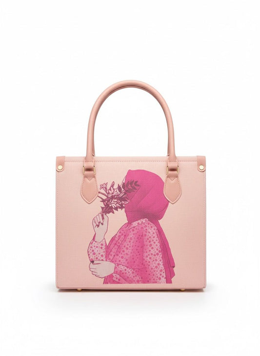 Elegant Hijabi Girl & Roses Printed Tote Bag