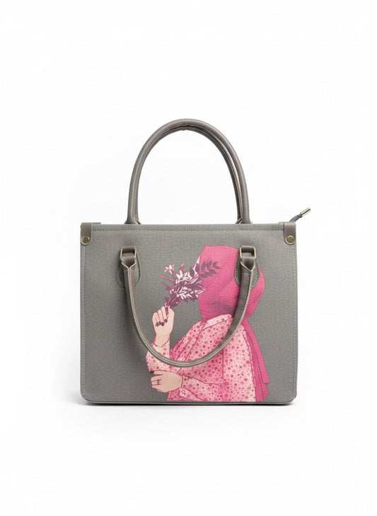 Elegant Hijabi Girl & Roses Printed Tote Bag